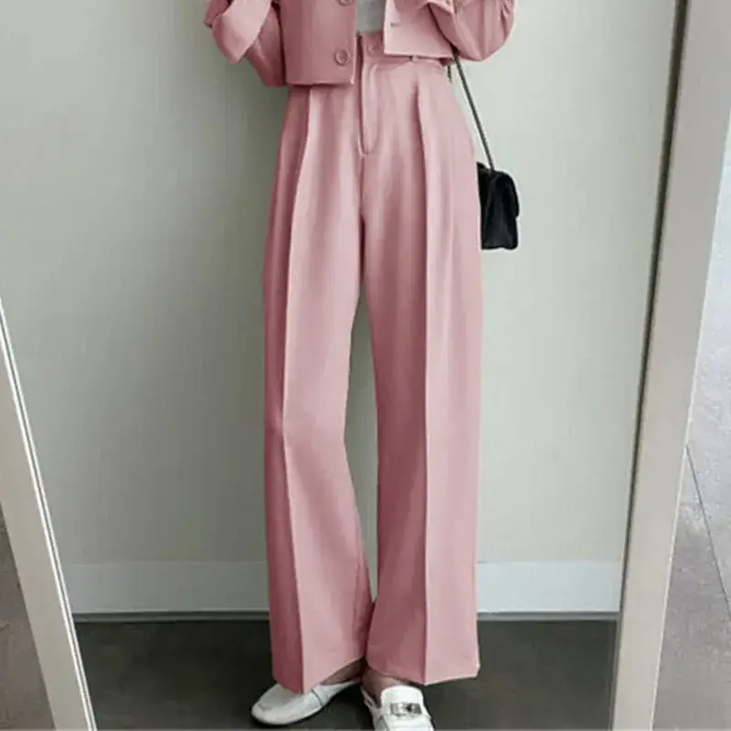 Women Pink Korean Style Suit Jacket 2025 Spring Fall Small