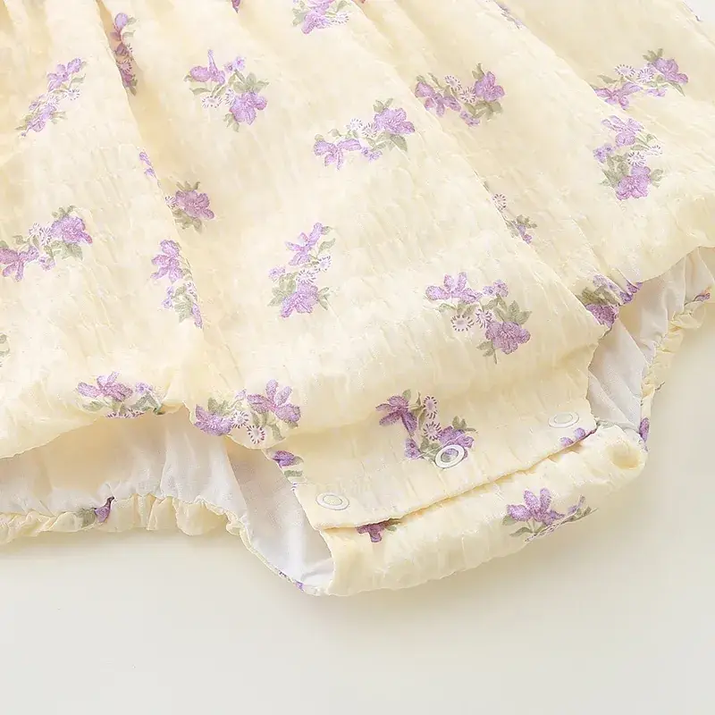 2025 Baby Girls Summer Ha-Layer Clothes Cream Purple Floral - Image 4