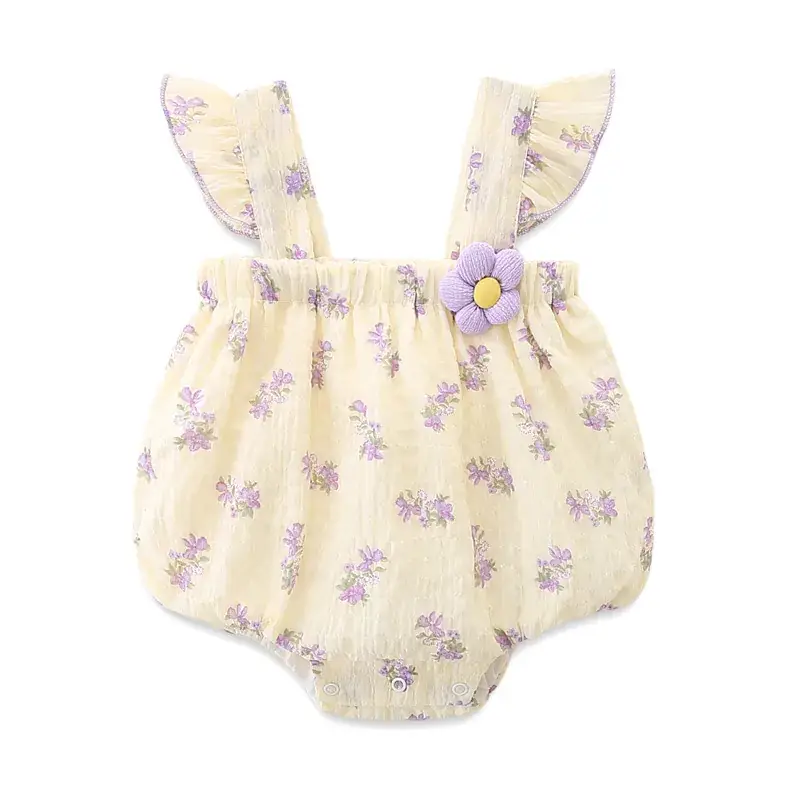 2025 Baby Girls Summer Ha-Layer Clothes Cream Purple Floral - Image 6