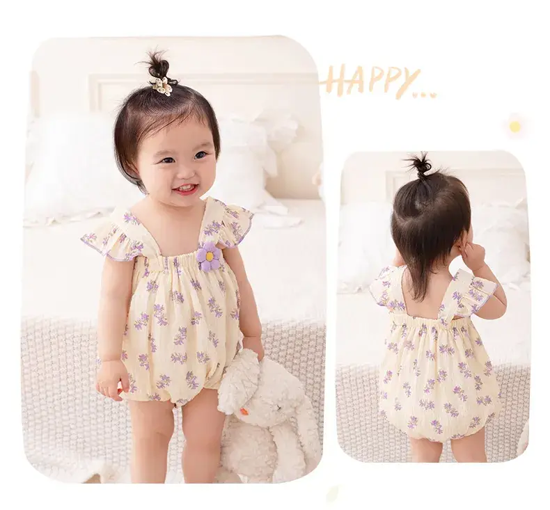 2025 Baby Girls Summer Ha-Layer Clothes Cream Purple Floral — feature 10