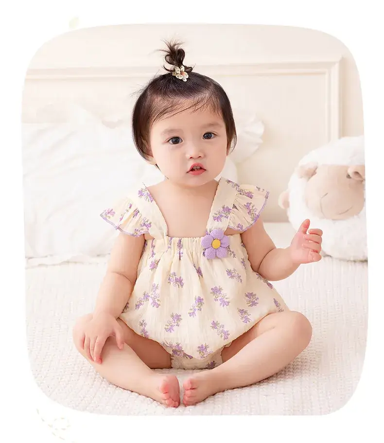 2025 Baby Girls Summer Ha-Layer Clothes Cream Purple Floral — feature 11