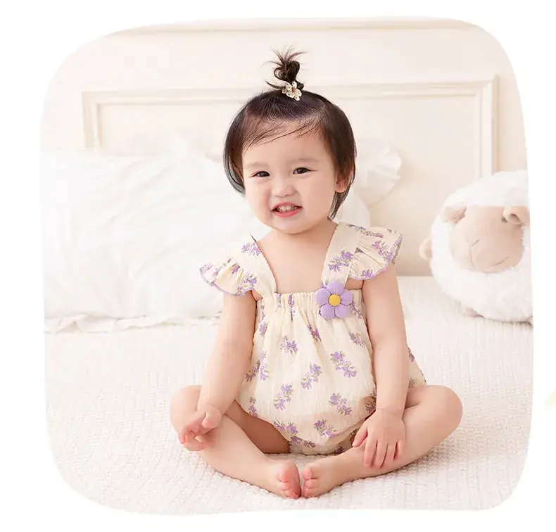 2025 Baby Girls Summer Ha-Layer Clothes Cream Purple Floral — feature 12