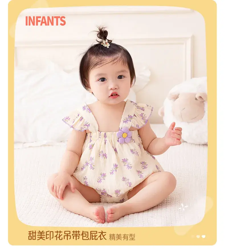 2025 Baby Girls Summer Ha-Layer Clothes Cream Purple Floral — feature 3