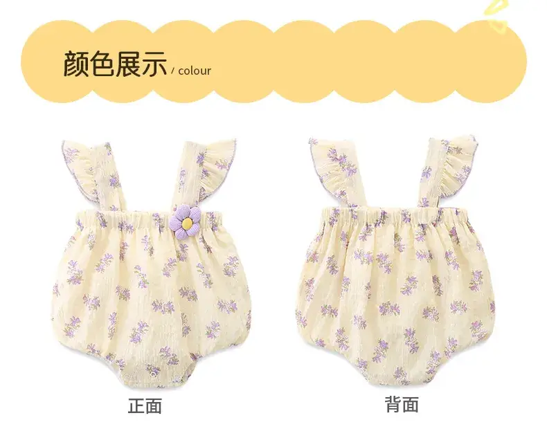 2025 Baby Girls Summer Ha-Layer Clothes Cream Purple Floral — feature 7