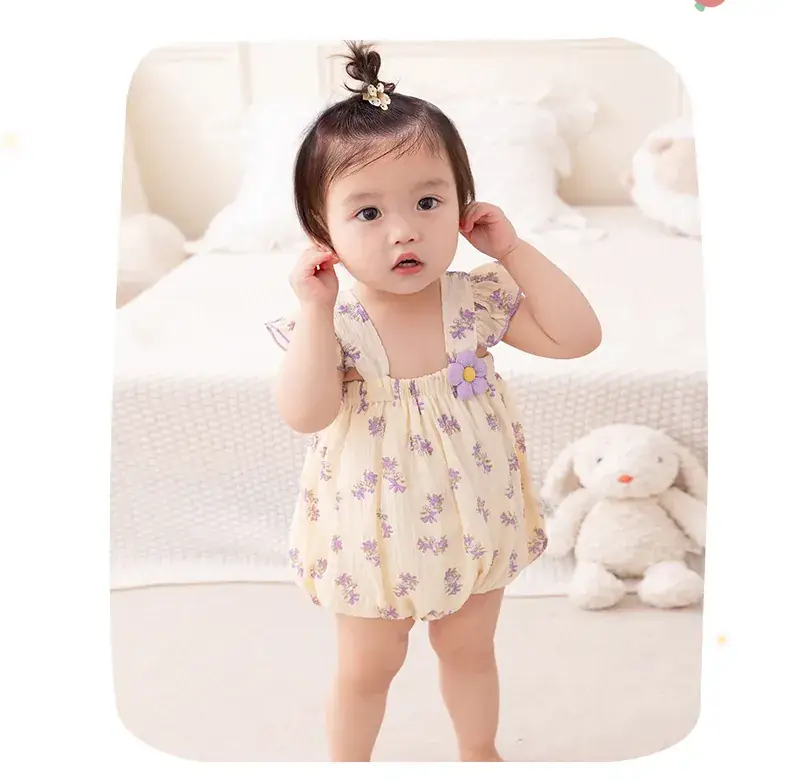 2025 Baby Girls Summer Ha-Layer Clothes Cream Purple Floral — feature 9