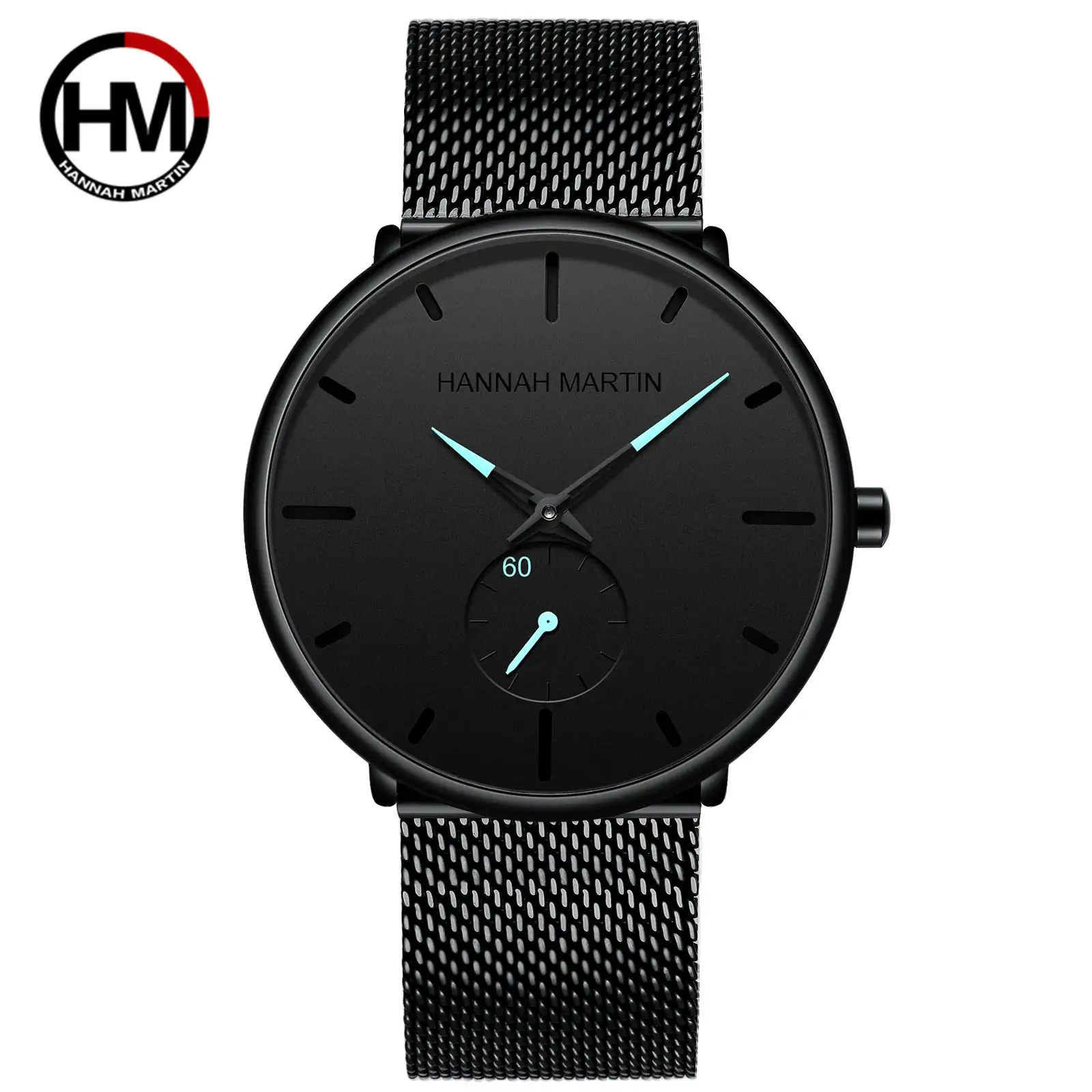 Men's Black Steel Mesh Watch with Second Needle - Image 6