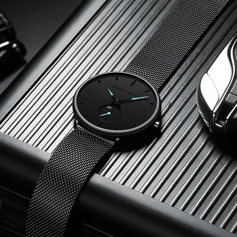Men's Black Steel Mesh Watch with Second Needle - Image 7