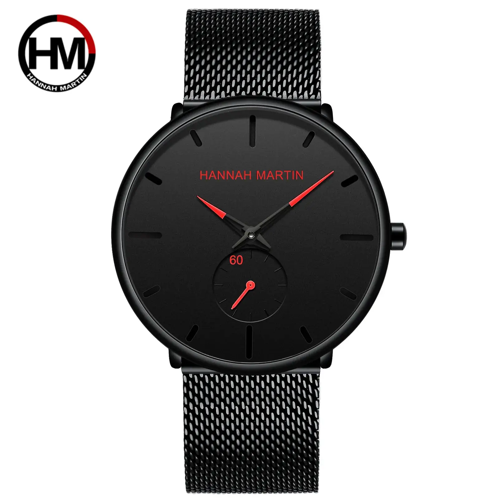 Men's Black Steel Mesh Watch with Second Needle - Image 2