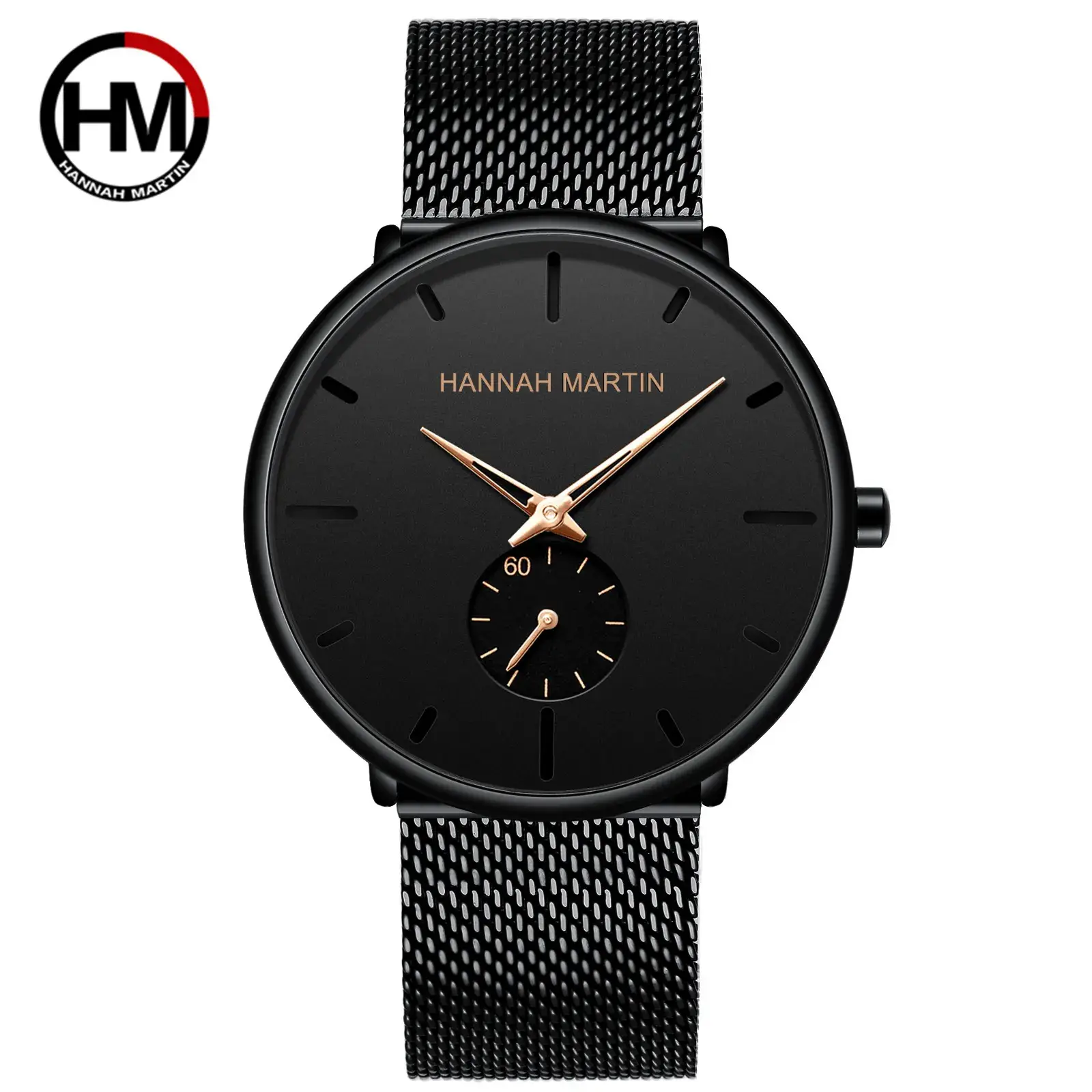 Men's Black Steel Mesh Watch with Second Needle - Image 3