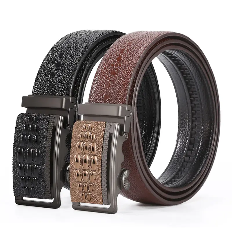 Men's Croc Belt Brown Black Silver Buckle Wholesale - Image 3