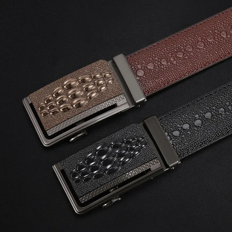 Men's Croc Belt Brown Black Silver Buckle Wholesale - Image 4