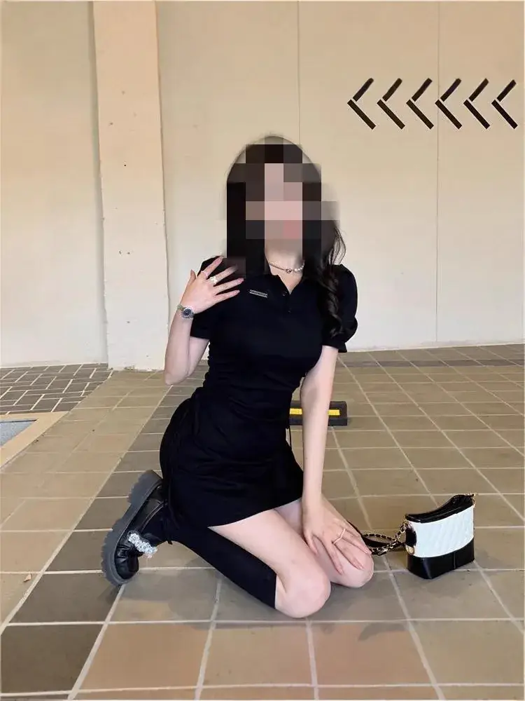 Women Polo Collar Dress Slim Fit Black Skirt 2025 - Image 6