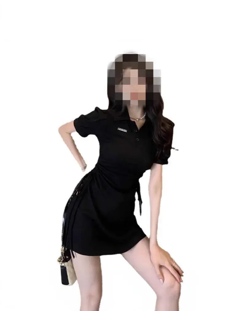 Women Polo Collar Dress Slim Fit Black Skirt 2025 - Image 7