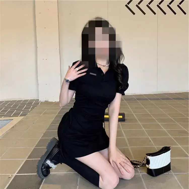 Women Polo Collar Dress Slim Fit Black Skirt 2025 - Image 2