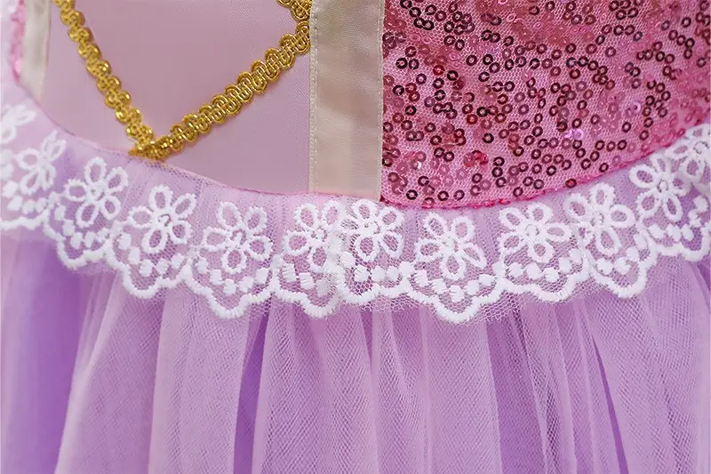 Purple Crossbody Rapunzel Dress for Girls with Crown & Gloves — feature 14