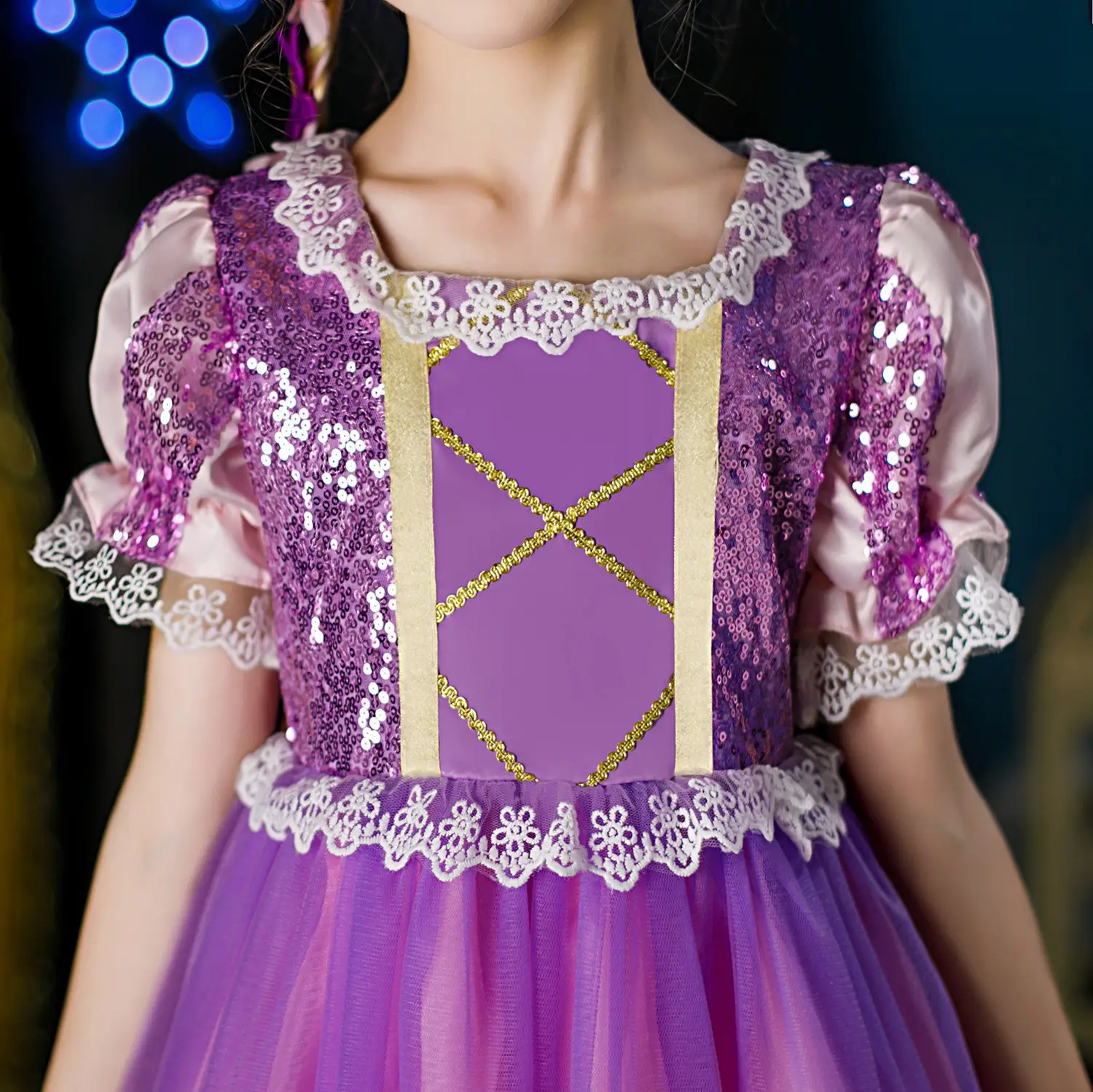 Purple Crossbody Rapunzel Dress for Girls with Crown & Gloves — feature 24