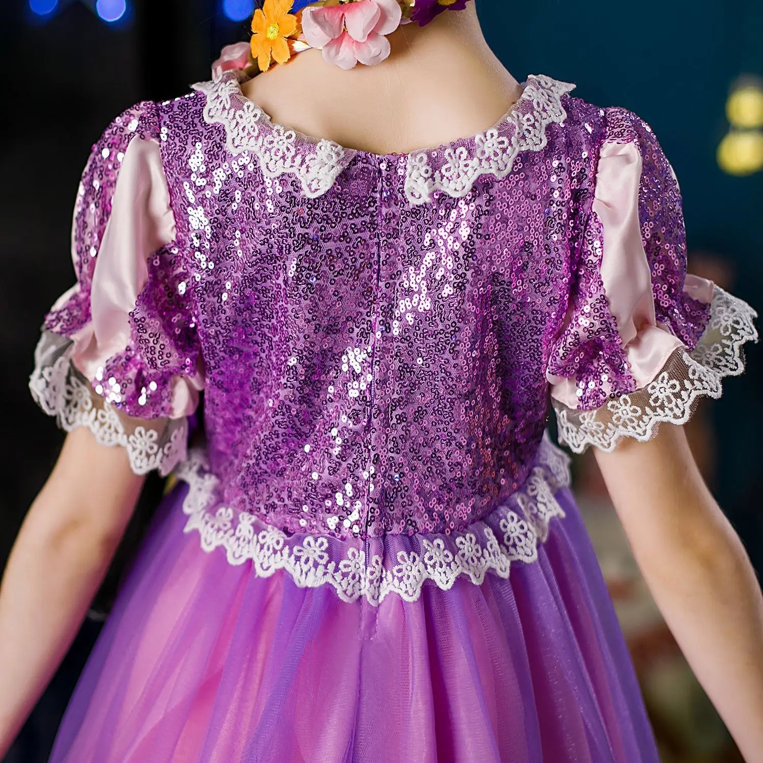 Purple Crossbody Rapunzel Dress for Girls with Crown & Gloves — feature 25