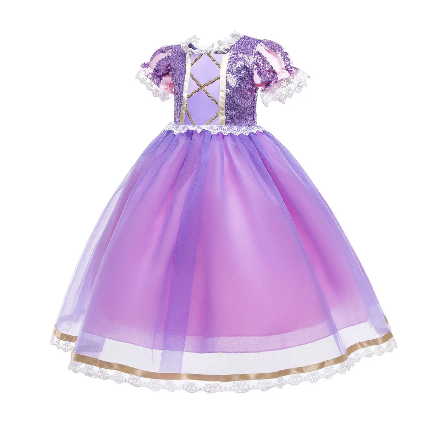 Purple Crossbody Rapunzel Dress for Girls with Crown & Gloves — feature 27