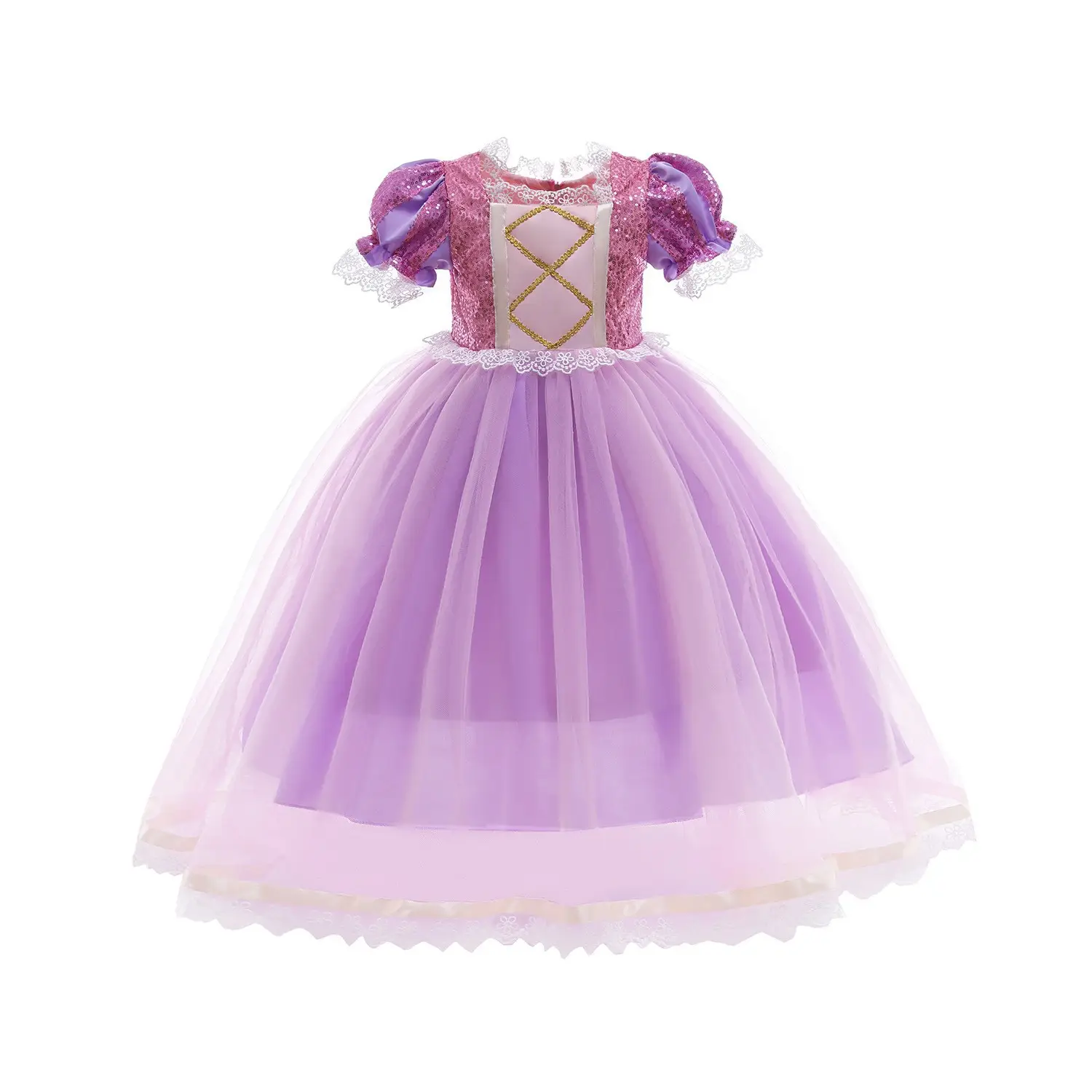 Purple Crossbody Rapunzel Dress for Girls with Crown & Gloves — feature 9