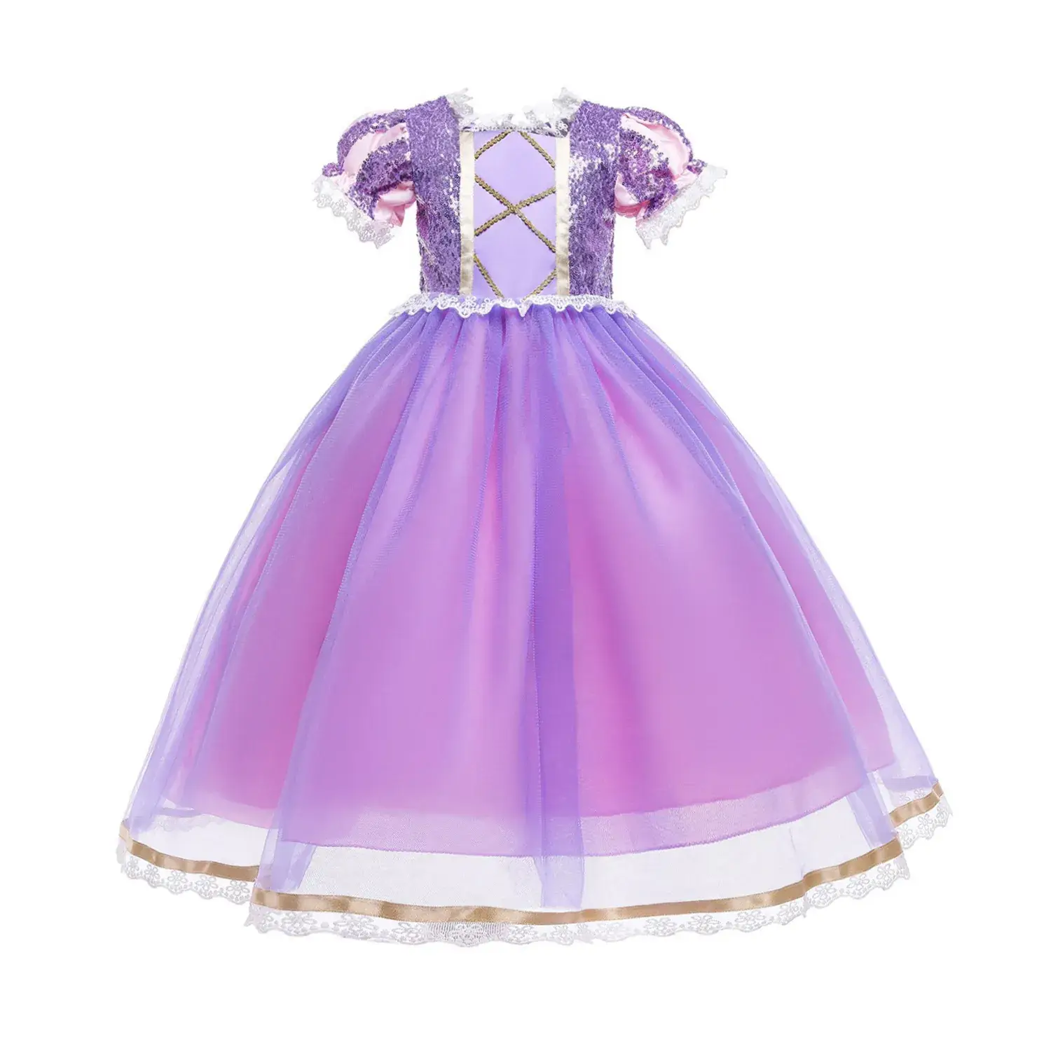 Purple Crossbody Rapunzel Dress for Girls with Crown & Gloves - Image 2