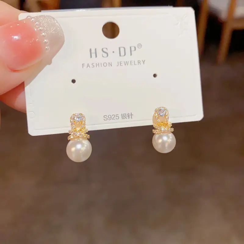 925 Silver Zircon Pearl Geometric Earrings - Image 89