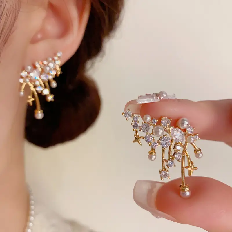 925 Silver Zircon Pearl Geometric Earrings — feature 22