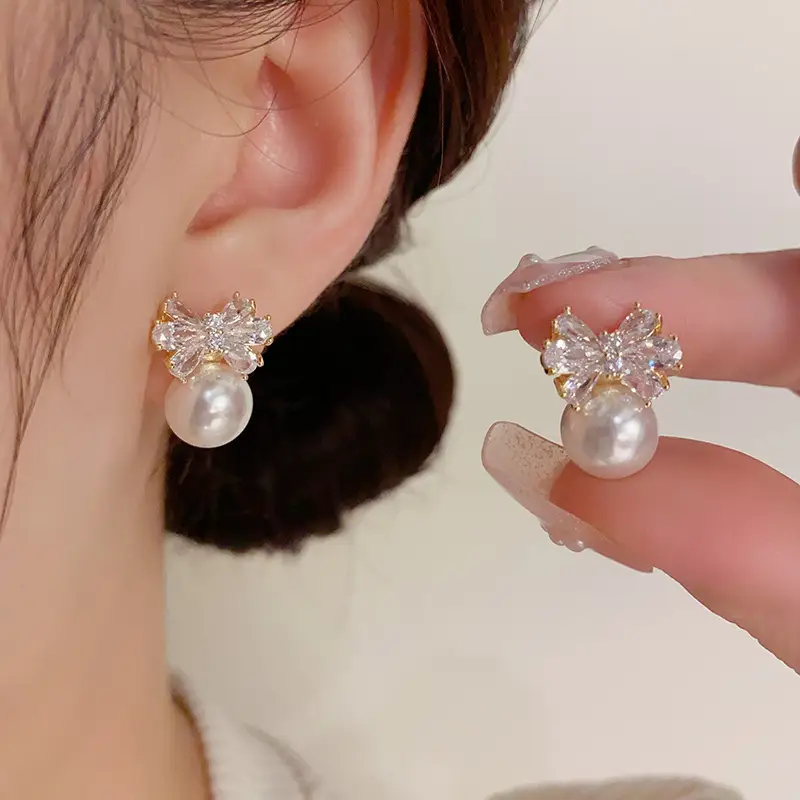 925 Silver Zircon Pearl Geometric Earrings — feature 28