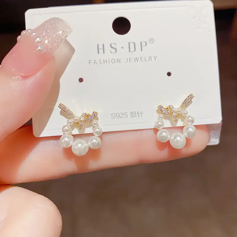 925 Silver Zircon Pearl Geometric Earrings - Image 67