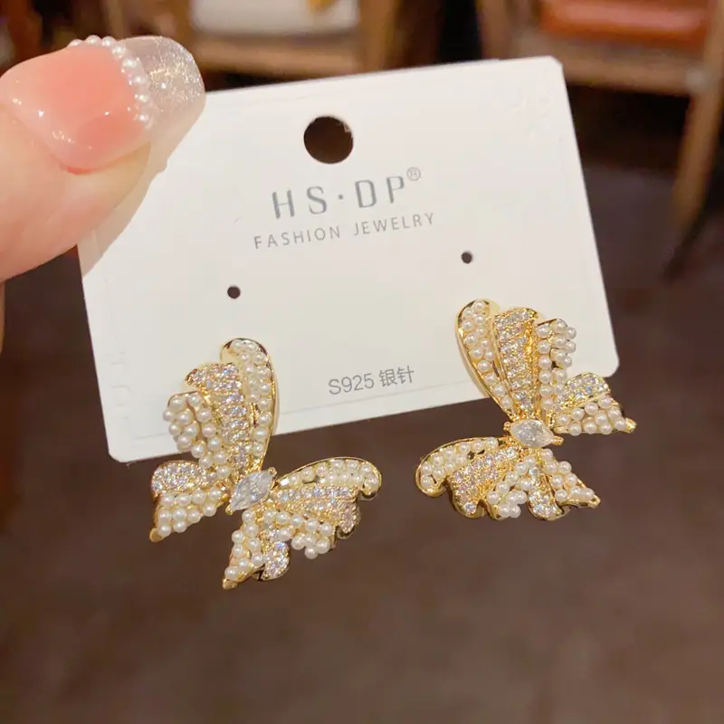 925 Silver Zircon Pearl Geometric Earrings - Image 76