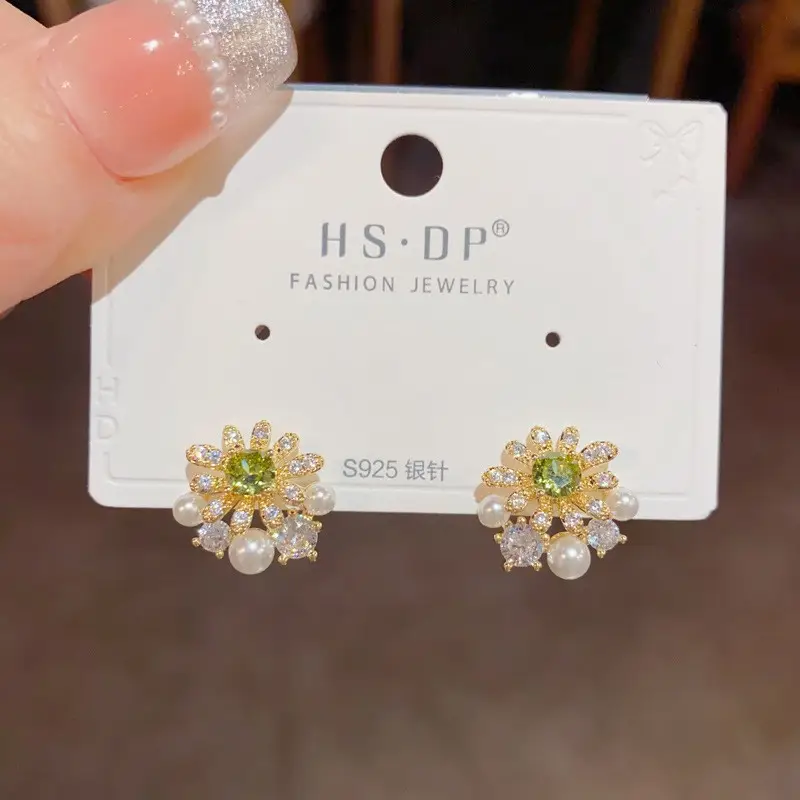 925 Silver Zircon Pearl Geometric Earrings - Image 77