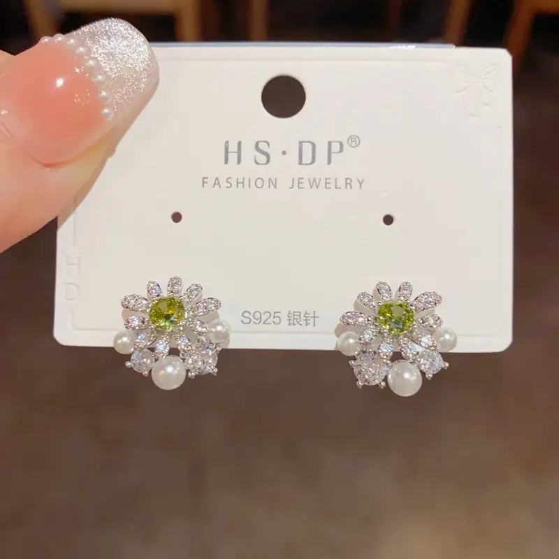 925 Silver Zircon Pearl Geometric Earrings - Image 78