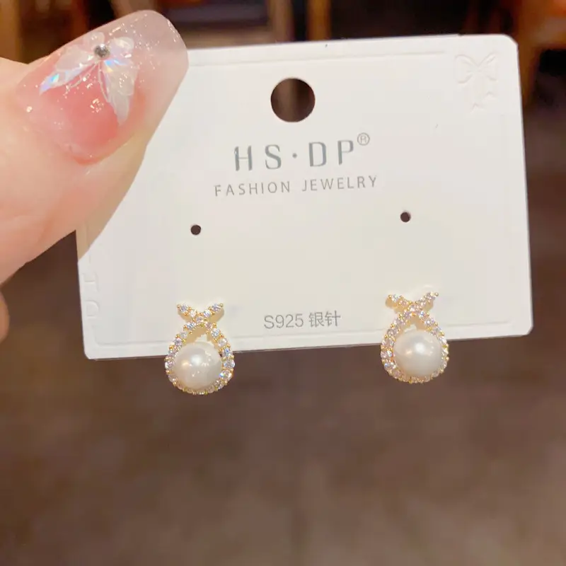 925 Silver Zircon Pearl Geometric Earrings - Image 13