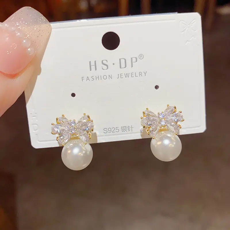 925 Silver Zircon Pearl Geometric Earrings - Image 16