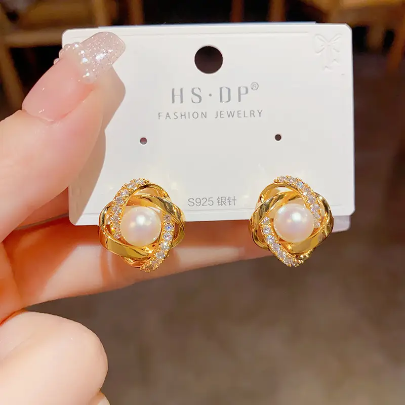 925 Silver Zircon Pearl Geometric Earrings - Image 22
