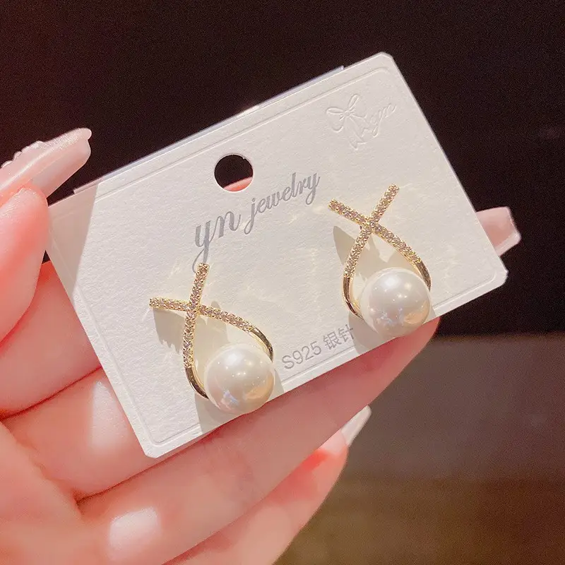 925 Silver Zircon Pearl Geometric Earrings - Image 26