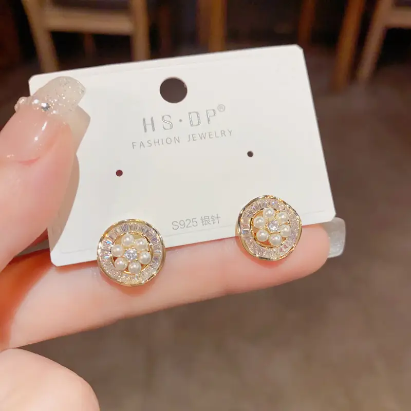925 Silver Zircon Pearl Geometric Earrings - Image 36