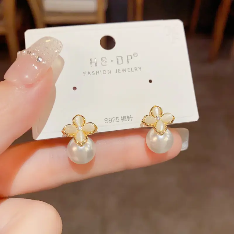 925 Silver Zircon Pearl Geometric Earrings - Image 45