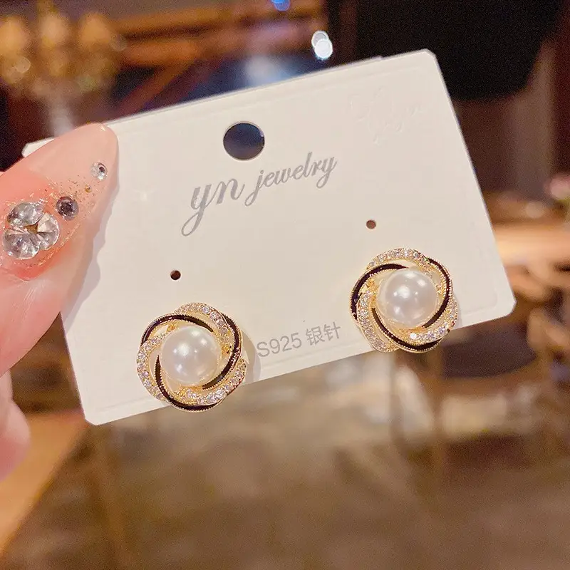 925 Silver Zircon Pearl Geometric Earrings - Image 48