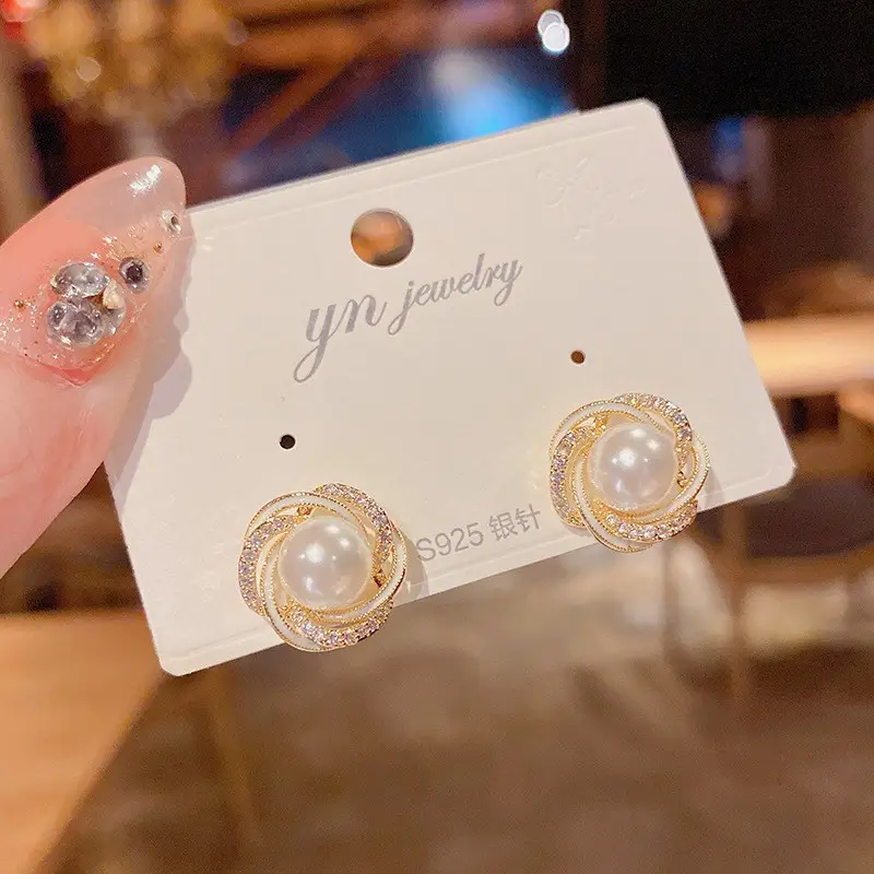 925 Silver Zircon Pearl Geometric Earrings - Image 49