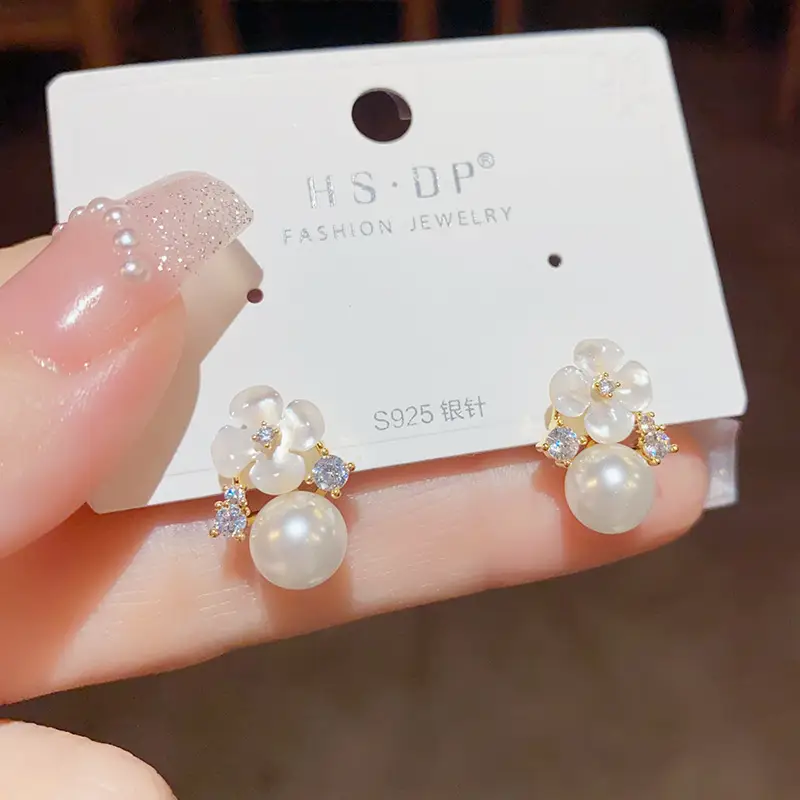 925 Silver Zircon Pearl Geometric Earrings — feature 19