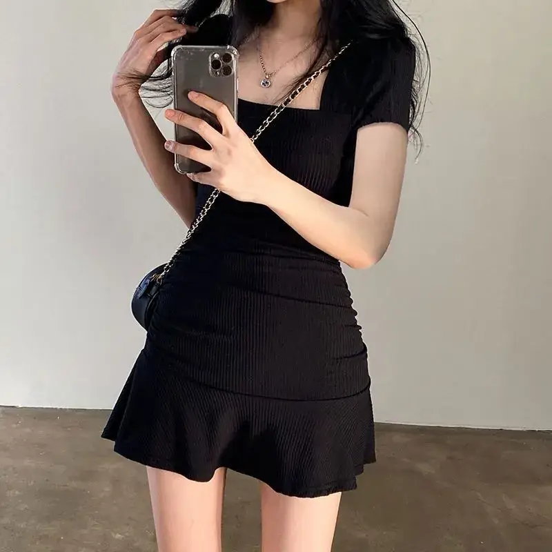 Black Slim Fit Short Skirt Dress for Women 2023 - Image 3