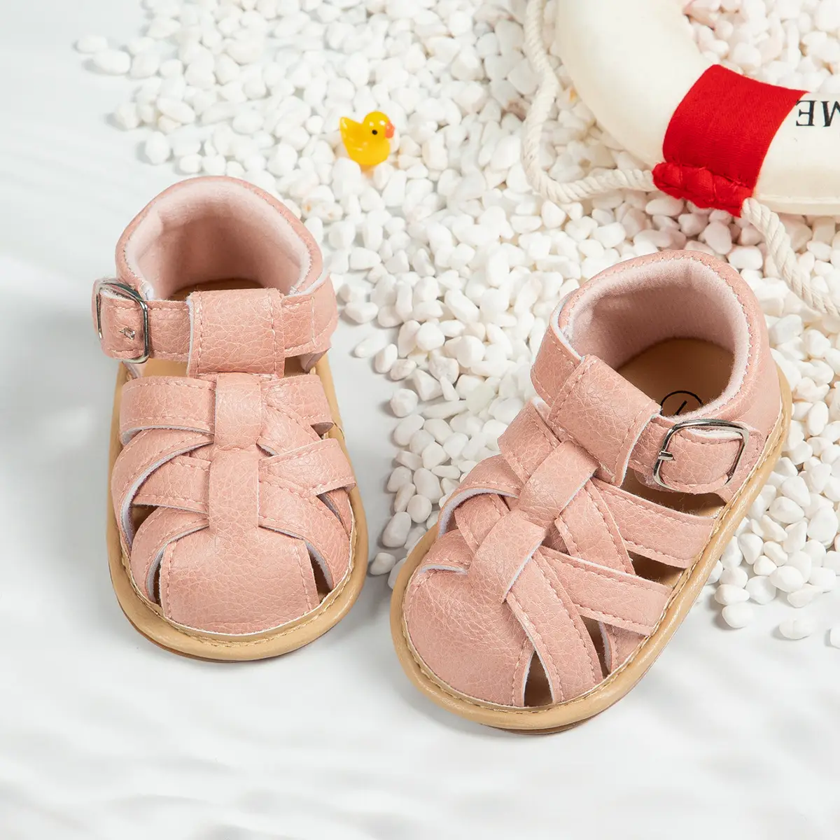 Black Leather Toddler Sandals with Buckle Strap
