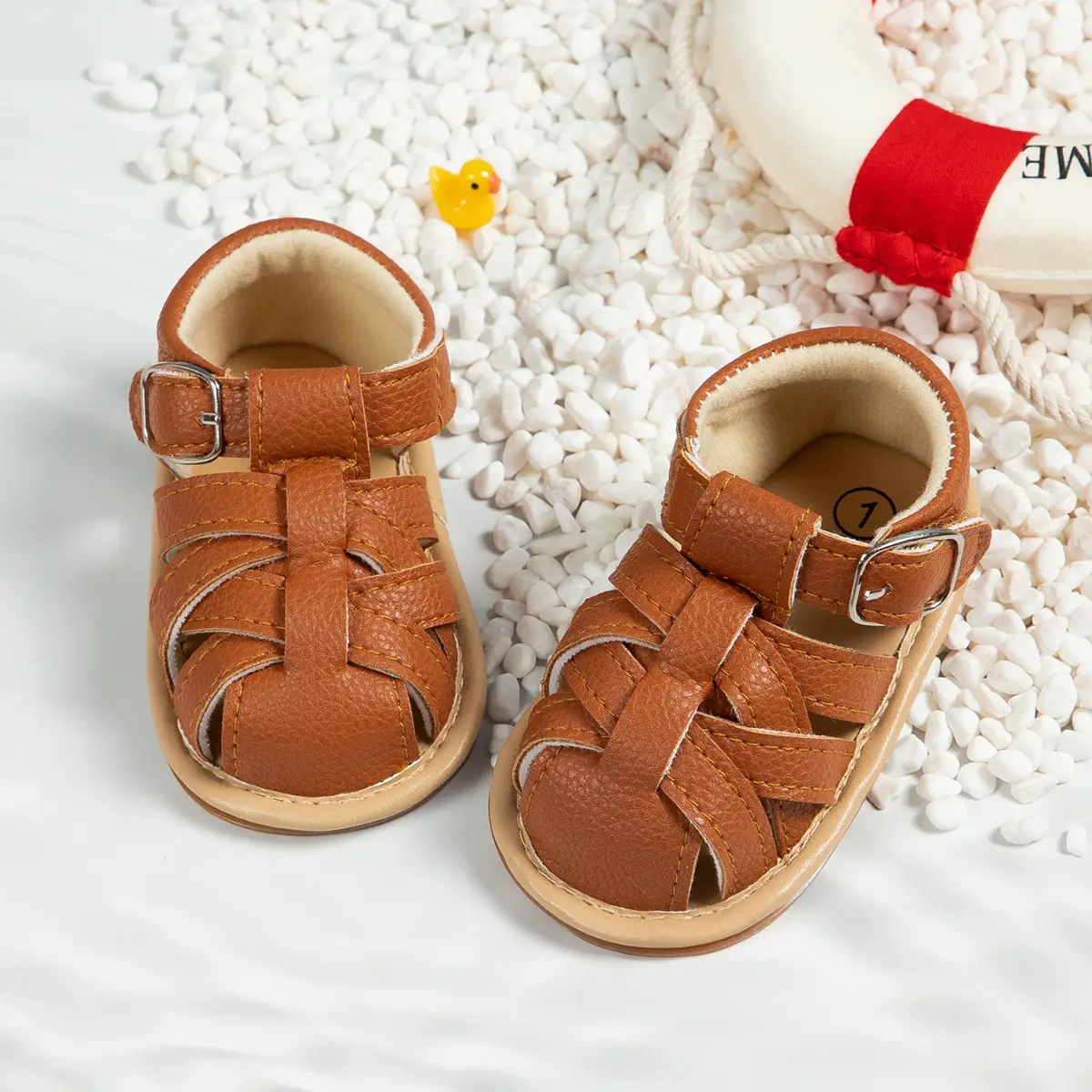 Black Leather Toddler Sandals with Buckle Strap