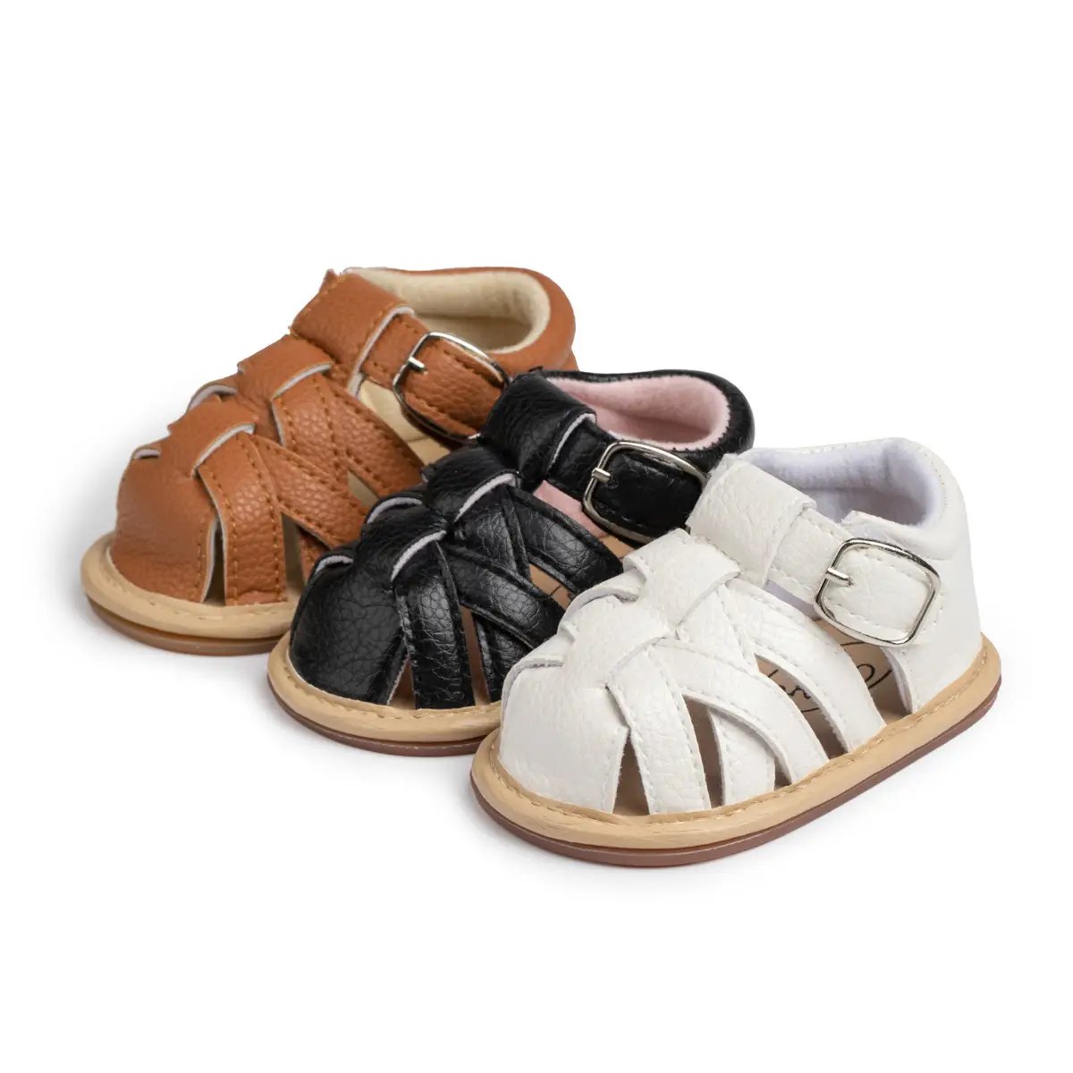 Black Leather Toddler Sandals with Buckle Strap