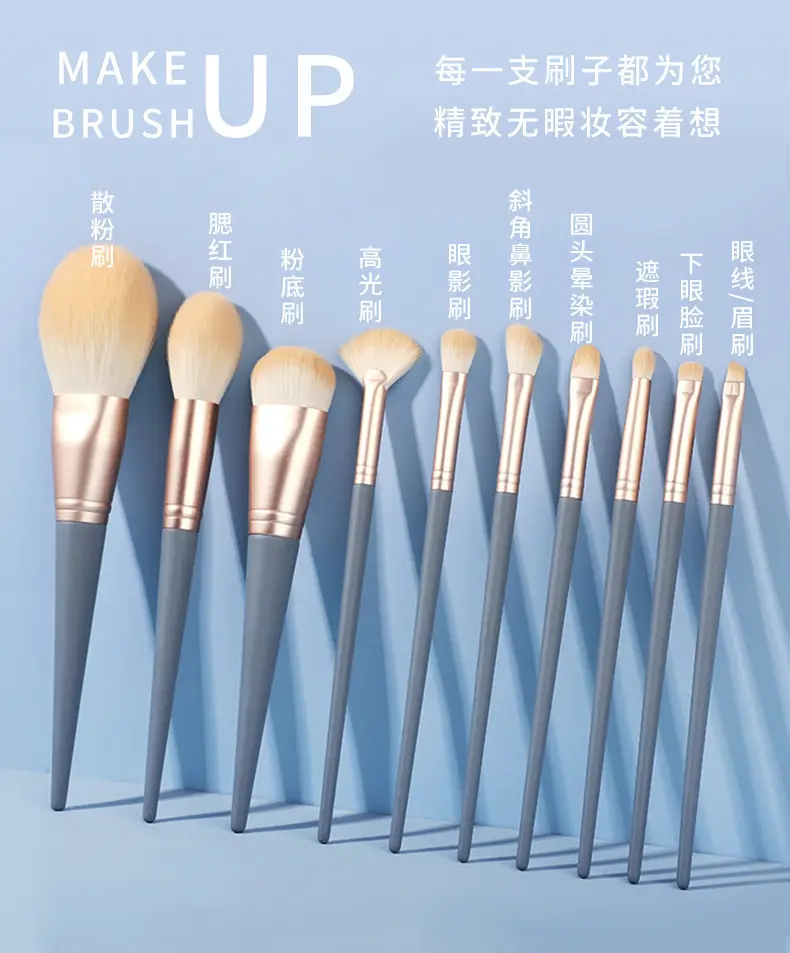 10-Piece Makeup Brush Set for Blush, Concealer, Eye Shadow & Contour β feature 2