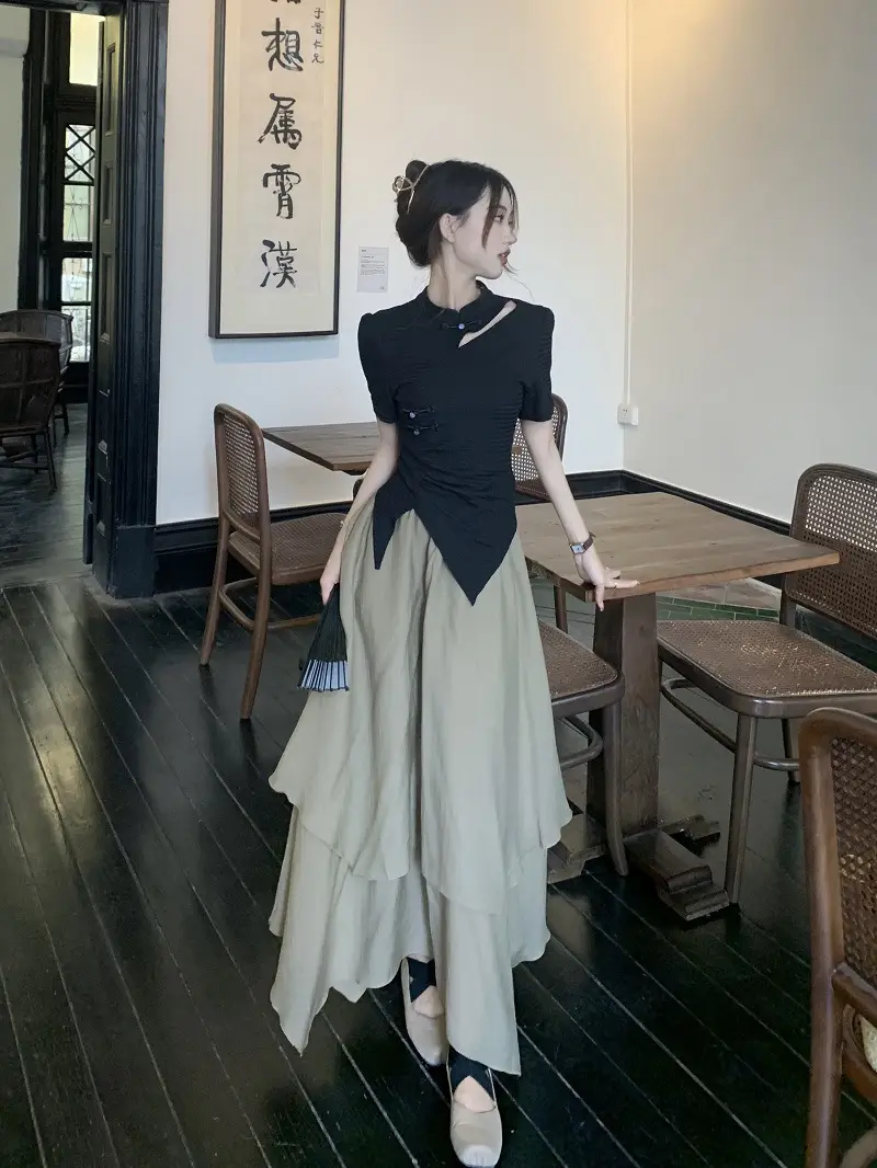 Women New Chinoiserie Jacquard T-Shirt Black Summer 2025 — feature 11
