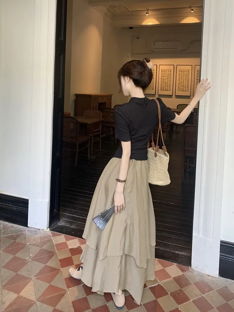 Women New Chinoiserie Jacquard T-Shirt Black Summer 2025 — feature 15