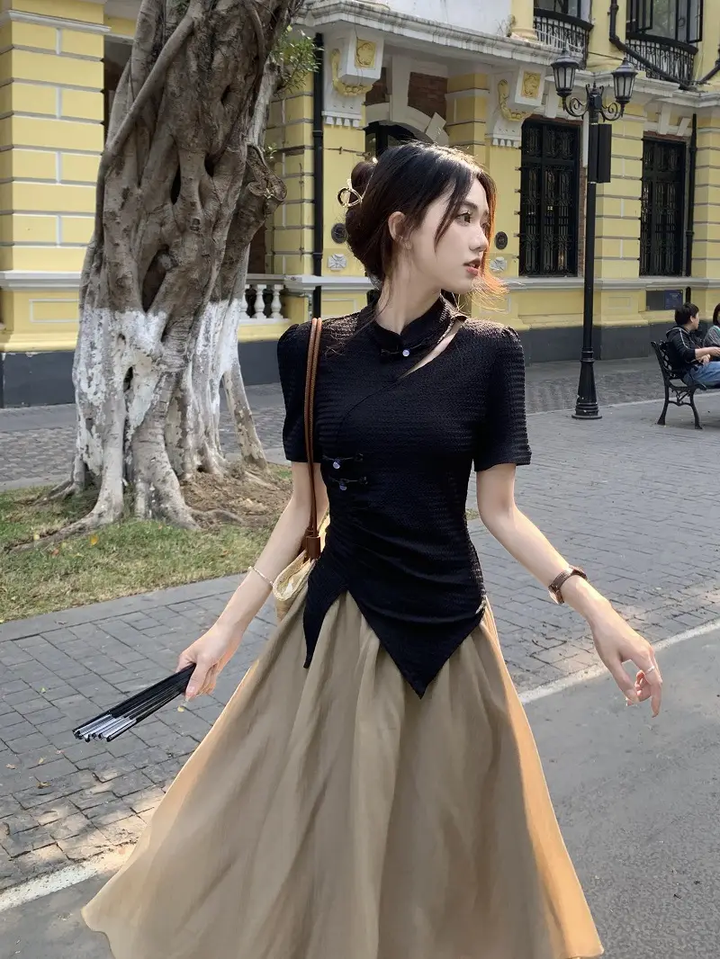 Women New Chinoiserie Jacquard T-Shirt Black Summer 2025 — feature 16