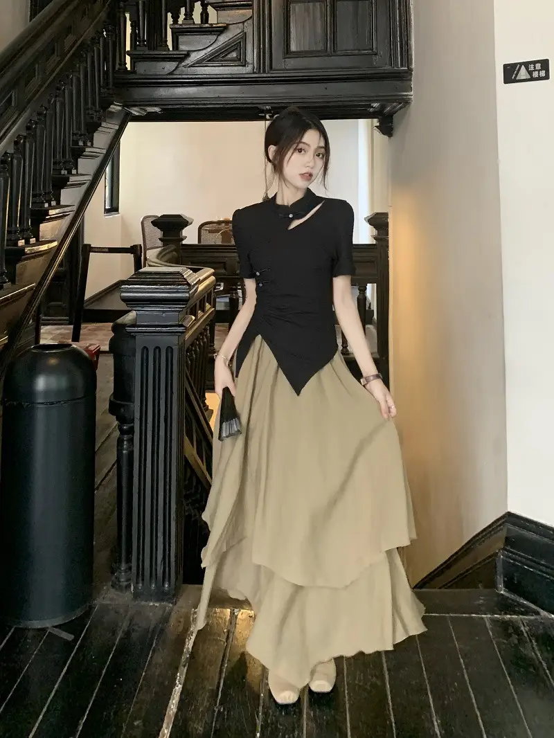 Women New Chinoiserie Jacquard T-Shirt Black Summer 2025 — feature 3
