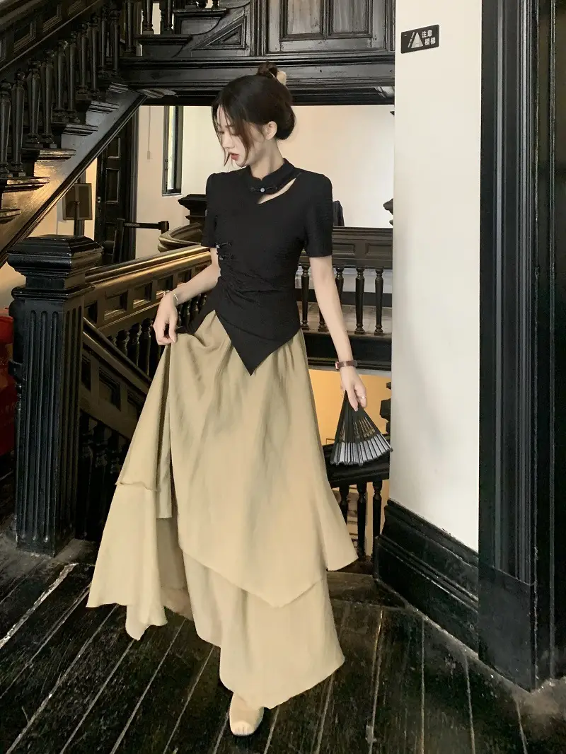 Women New Chinoiserie Jacquard T-Shirt Black Summer 2025 — feature 5
